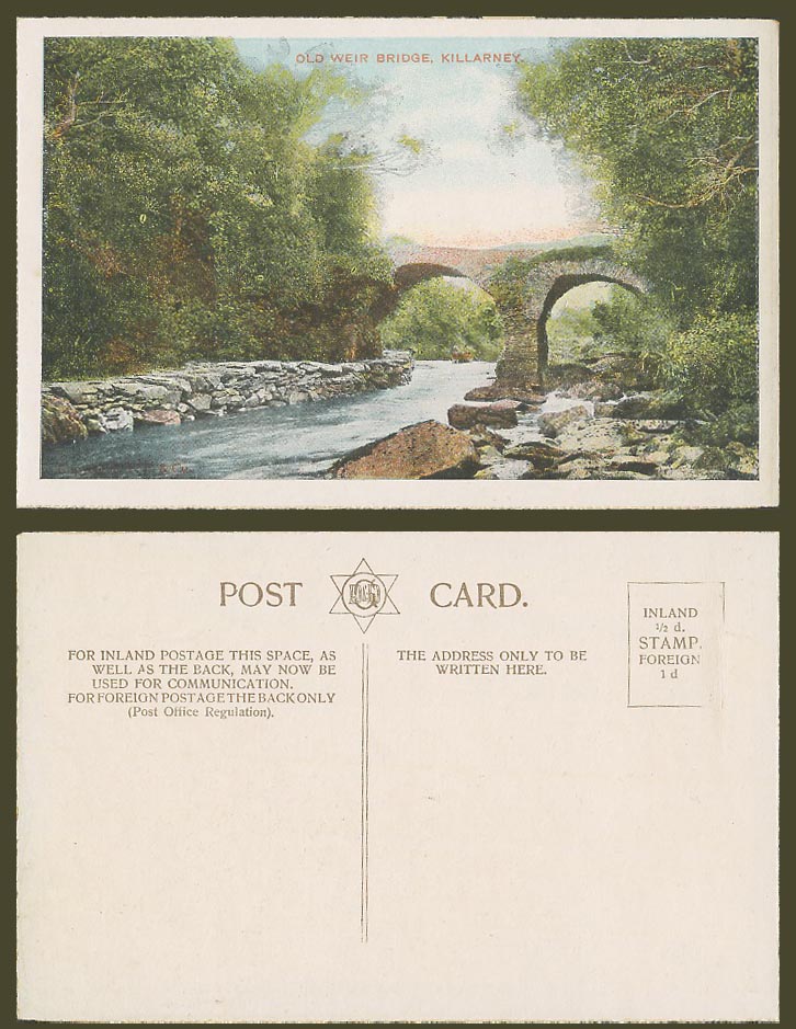 Ireland Old Weir Bridge, Killarney, Kerry Vintage Postcard Shooting Rapids Rocks