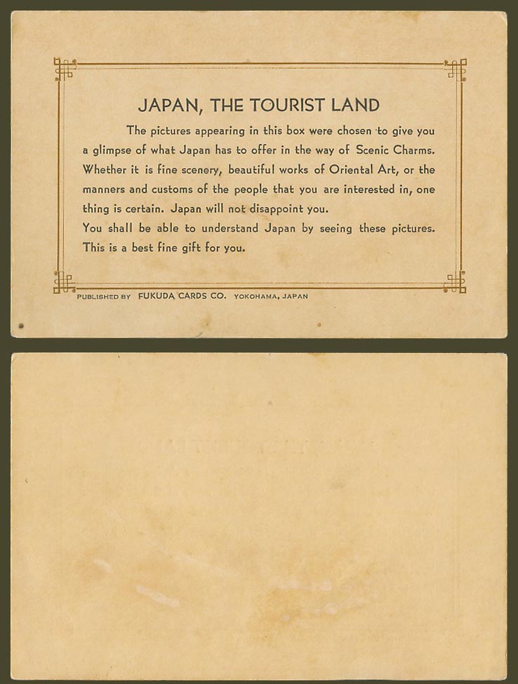 Japan The Tourist Land Old Card from a Postcard Folder Fukuda Cards Co. Yokohama