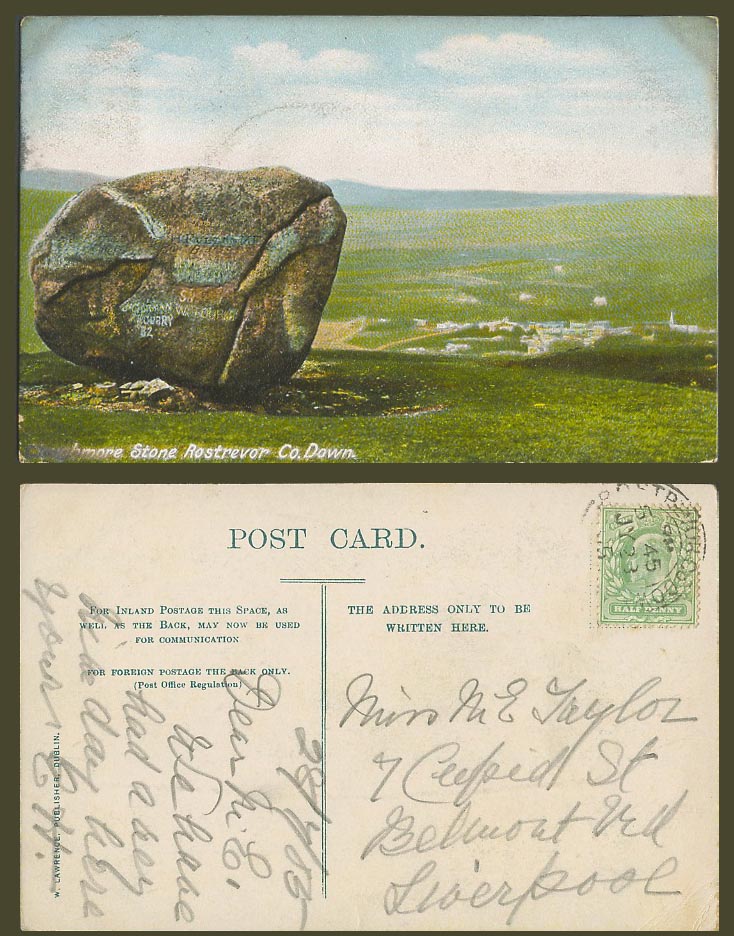 Northern Ireland 1905 Old Colour Postcard Cloughmore Stone Rostrevor - Co. Down