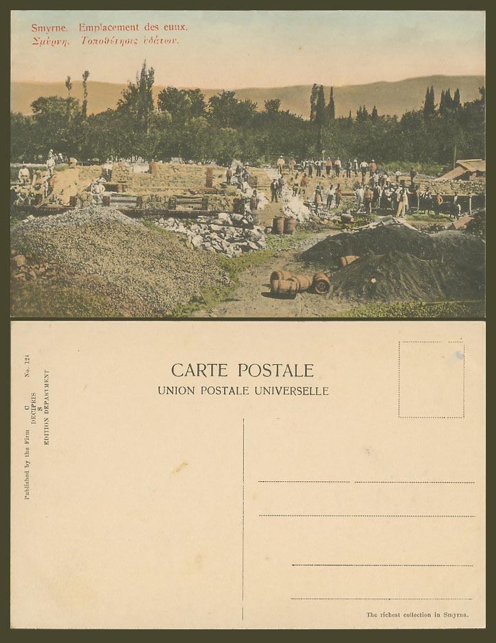 Turkey Smyrne Smyrna Old Hand Tinted Postcard Emplacement des euux, eaux, Waters