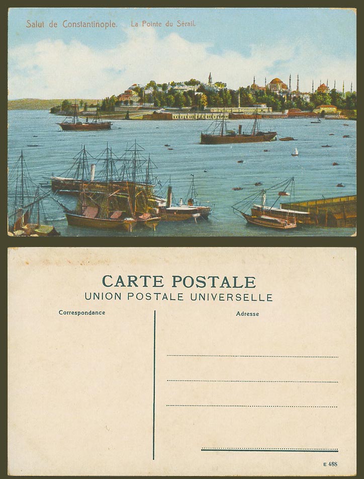 Turkey Old Postcard Constantinople Pointe du Serail Serail Harbour Ships & Boats