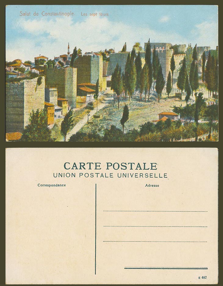 Turkey Old Color Postcard Salut d Constantinople Les sept tours The Seven Towers