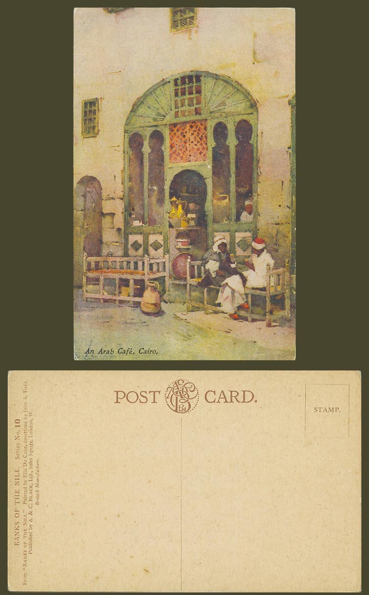 Egypt Ella Du Cane Artist Old Postcard Cairo An Arab Cafe Banks of The Nile N.10