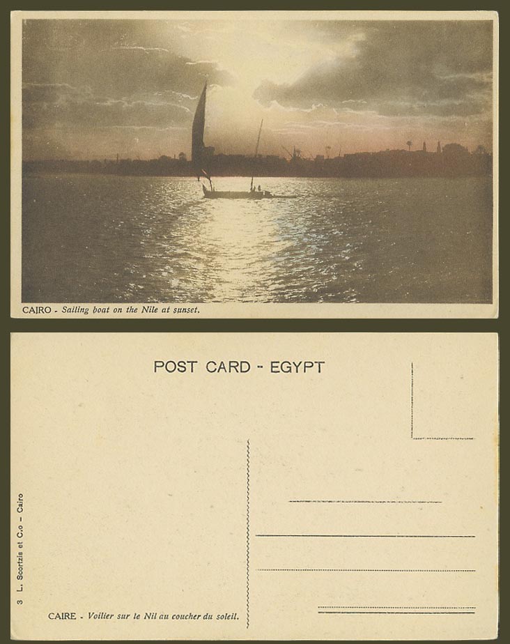 Egypt Old Postcard Cairo Native Sailing Boats on The Nil Nile River at Sunset 3.