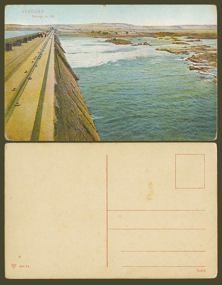 Egypt Old Postcard ASSUAN Assouan Barrage du Nil Nile River Bridge Panorama Rock