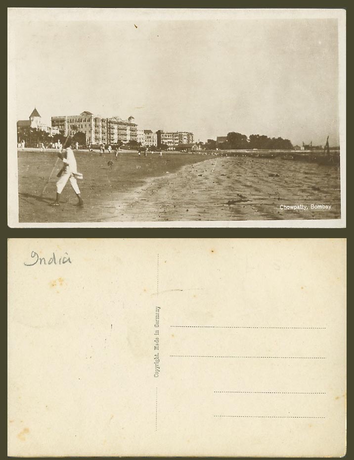 India Old Real Photo Postcard Girgaon Chowpatty, Bombay, Beach Seaside Panorama