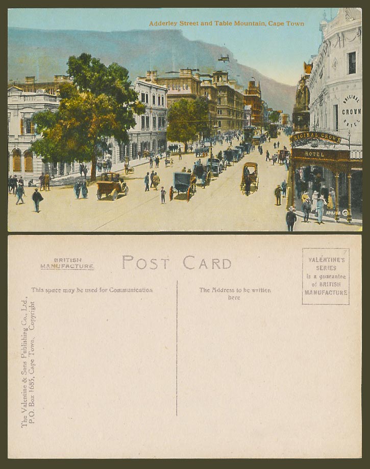 South Africa Old Postcard CapeTown Adderley Street Table Mt Original Crown Hotel
