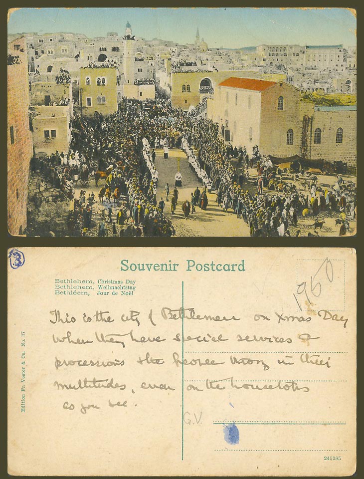 Palestine Old Postcard Bethlehem Bethleem, Christmas Day Procession Street Scene