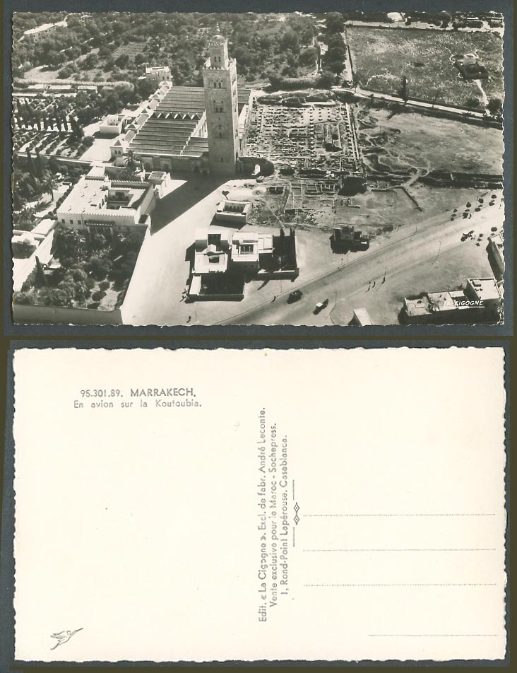Morocco Old Real Photo Postcard Marrakech Aerial View, Street Scene Mosque Tower