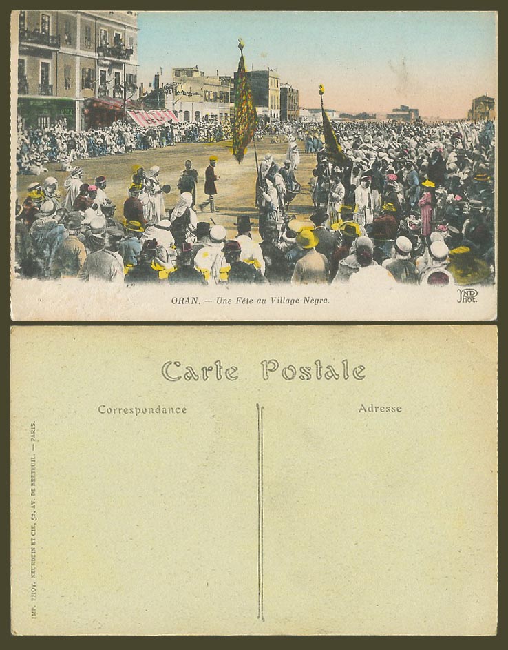 Algeria Old Hand Tinted Postcard ORAN, Une Fete au Village Negre Festival Street