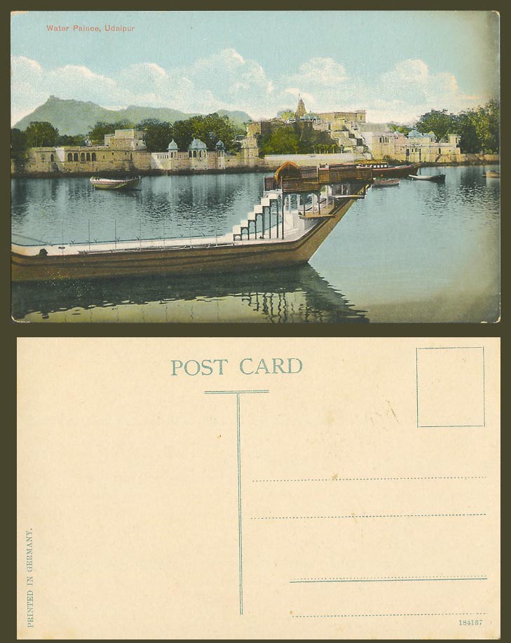 India Old Colour Postcard Water Palace Udaipur Oodypur Bridge Boats and Panorama