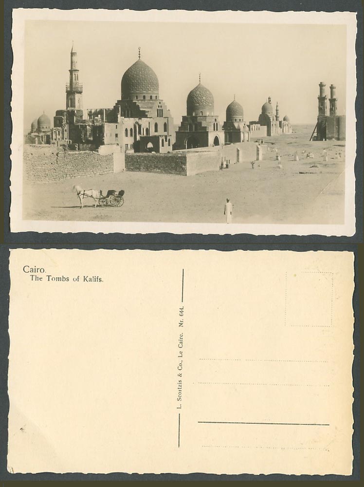 Egypt Old Real Photo Postcard Cairo Tombs of Kalifs, Tombeaux Kalifes Horse Cart
