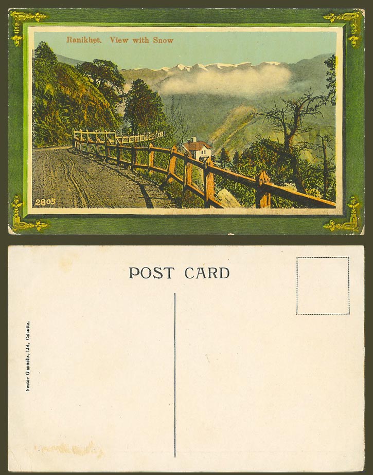 India Old Colour Postcard View with Snow Snowy Mountains RANIKHET Mountains 2805