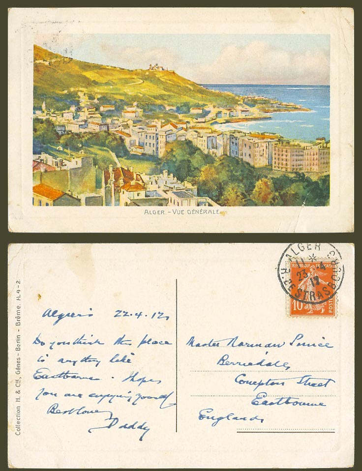 Algeria Art Artist Drawn 10c Sower 1912 Old Postcard Alger General View Panorama