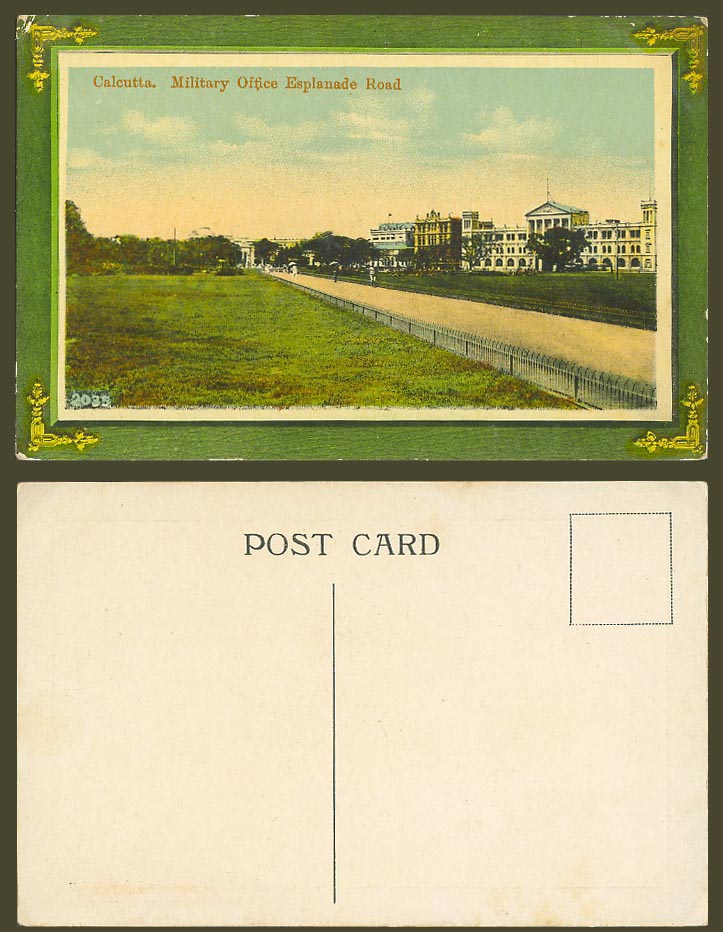 India Old Colour Postcard Calcutta - Military Office Esplanade Road Street Scene