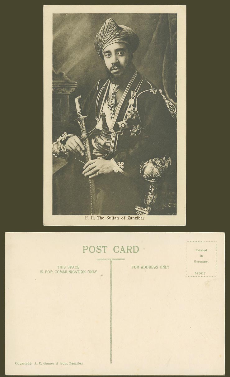 Zanzibar Tanzania Old Postcard H.H. The Sultan of Zanzibar Khalifa bin Harub 9th