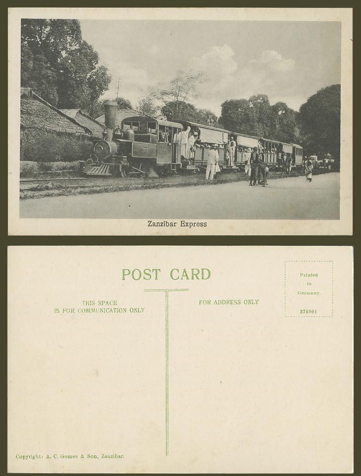 Zanzibar Express Old Postcard Locomotive Train Z.C.R. Railway Railroad Tanzania