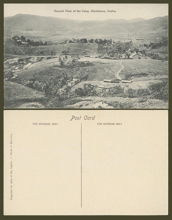 Ceylon Old Postcard General View of Diyatalawa Camp, Hills, Mountains, Panorama