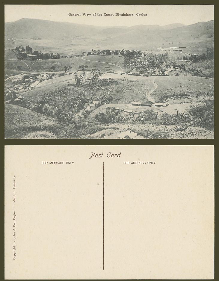 Ceylon Old Postcard Diyatalawa Camp General View, Trees Hills Mountains Panorama