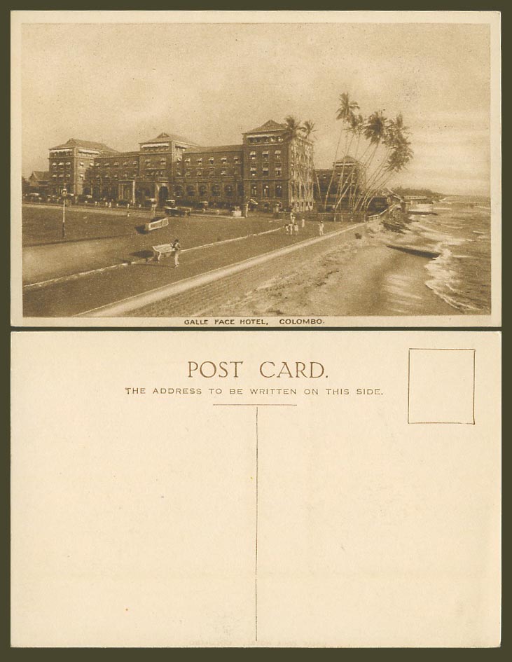 Ceylon Old Postcard Galle Face Hotel, Colombo, Palm Trees Beach Seaside Panorama