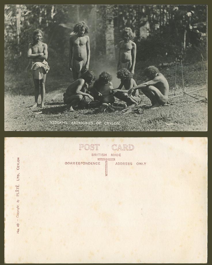 Ceylon Aborigines of Old Real Photo Postcard Veddahs Native Wild Men Cooking Pot
