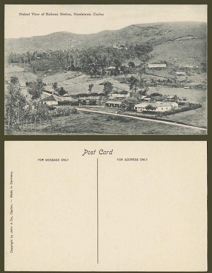 Ceylon Old Postcard Railway Station Distant View Diyatalawa, Train Station Hills