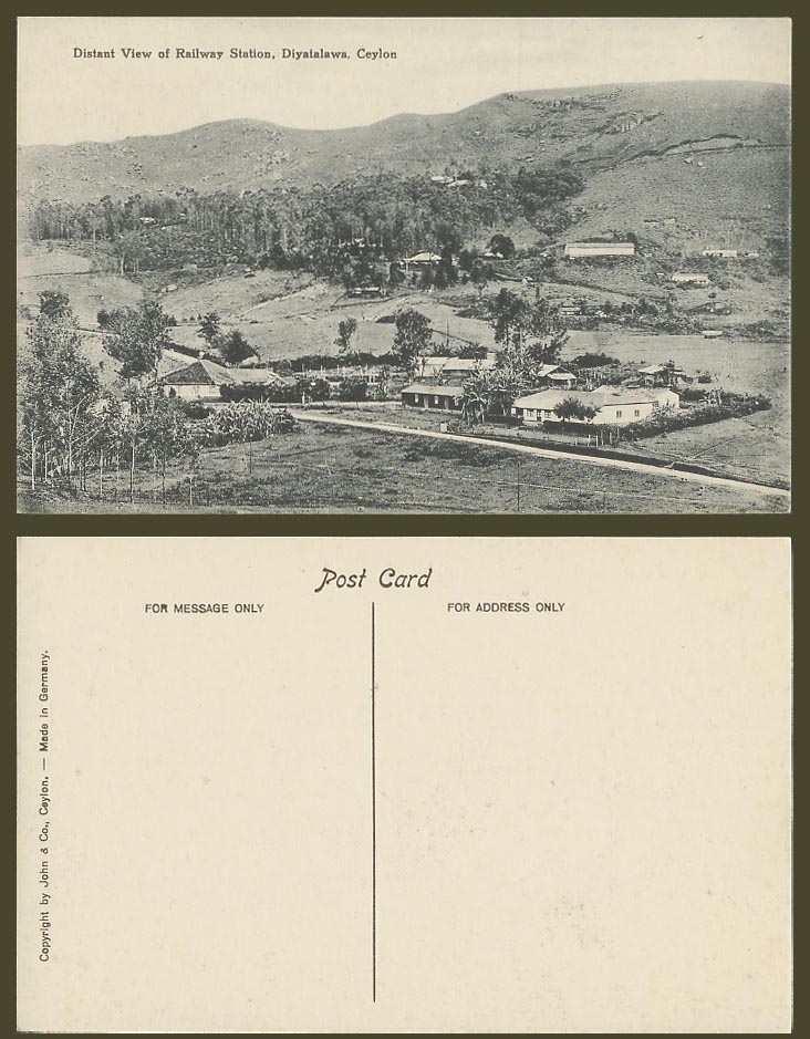 Ceylon Old Postcard Distant View of Railway Station, Diyatalawa, Hills Mountains
