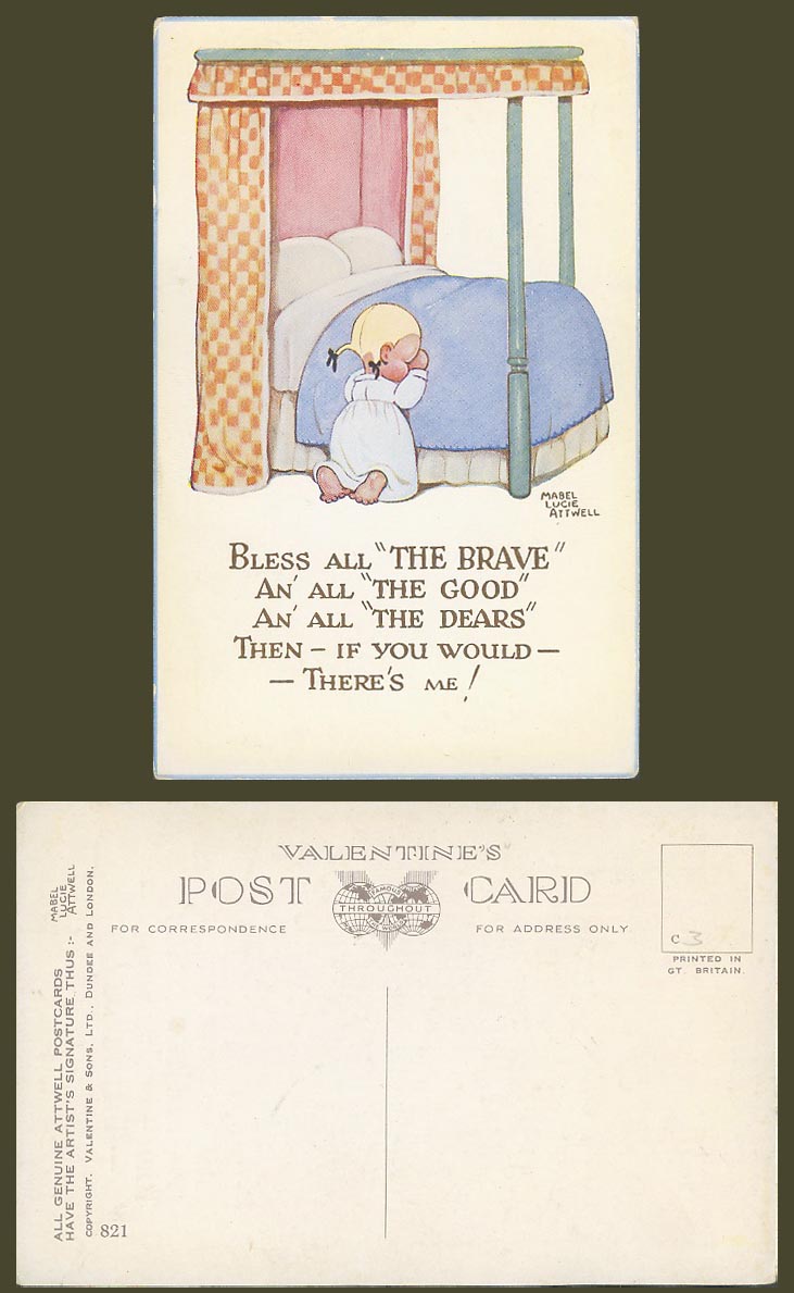 MABEL LUCIE ATTWELL Old Postcard Prayer, Bless All The Brave Good Dears & Me 821