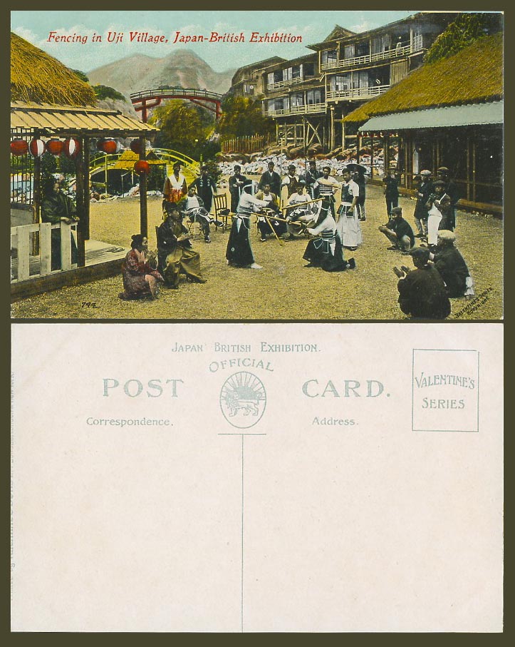 Japan British Exhibition 1910 Old Postcard Kendo Japanese Fencing in Uji Village