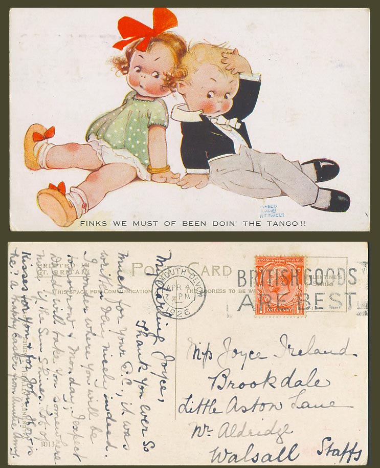 MABEL LUCIE ATTWELL 1926 Old Postcard Finks We Must of Been Doing Tango No. 1013