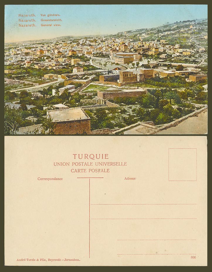 Palestine Israel Old Colour Postcard NAZARETH General View Panorama, Hill Houses