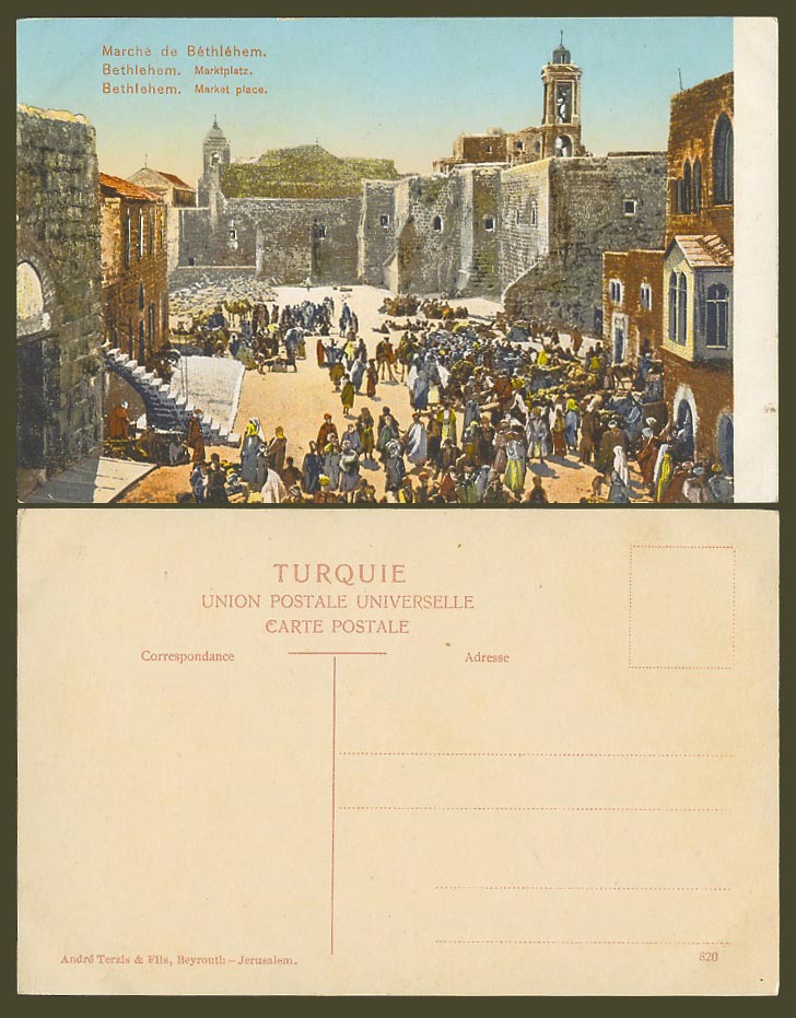 Palestine Israel Old Colour Postcard Market Place at Bethlehem Marktplatz Marche