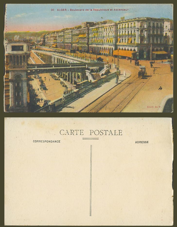 Algeria Old Colour Postcard Alger Boulevard de la Republique et Ascenseur Bridge