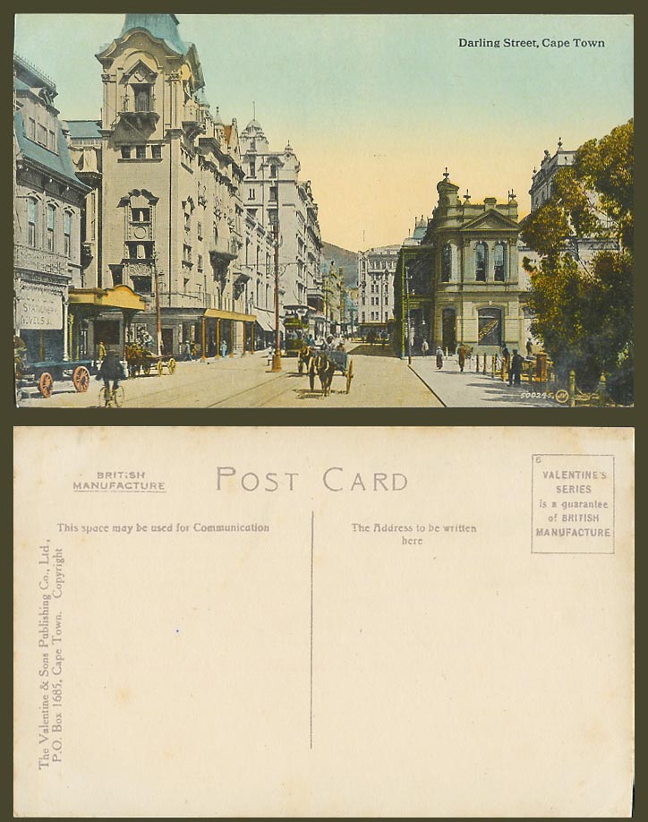 South Africa Old Postcard Cape Town Darling Street Scene Tram Bicycle Horse Cart