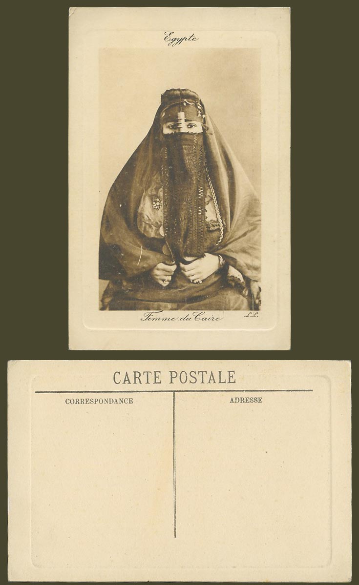 Egypt Old Embossed Postcard Native Veiled Egyptian Woman of Cairo Femme du Caire
