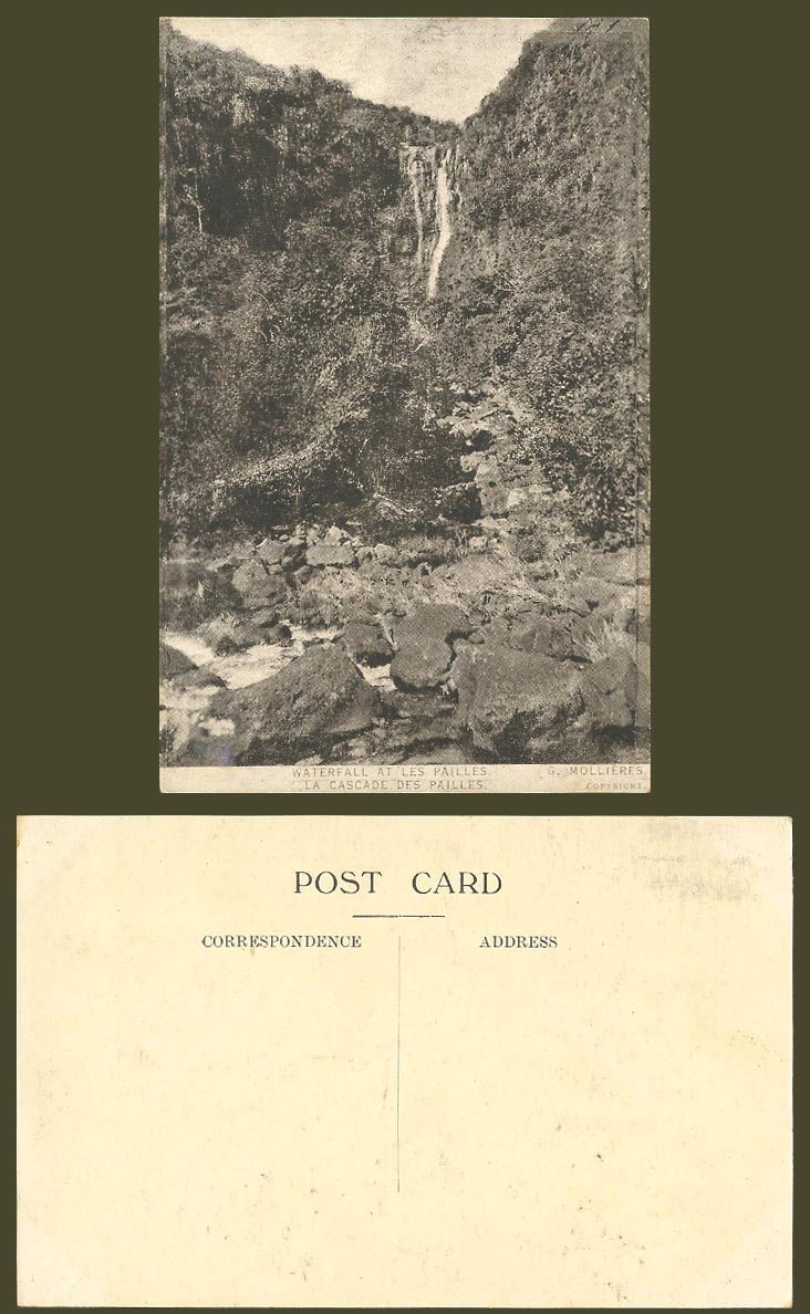 Mauritius Old Postcard Waterfall at Les Pailles, Cascade des Pailles, Port Louis