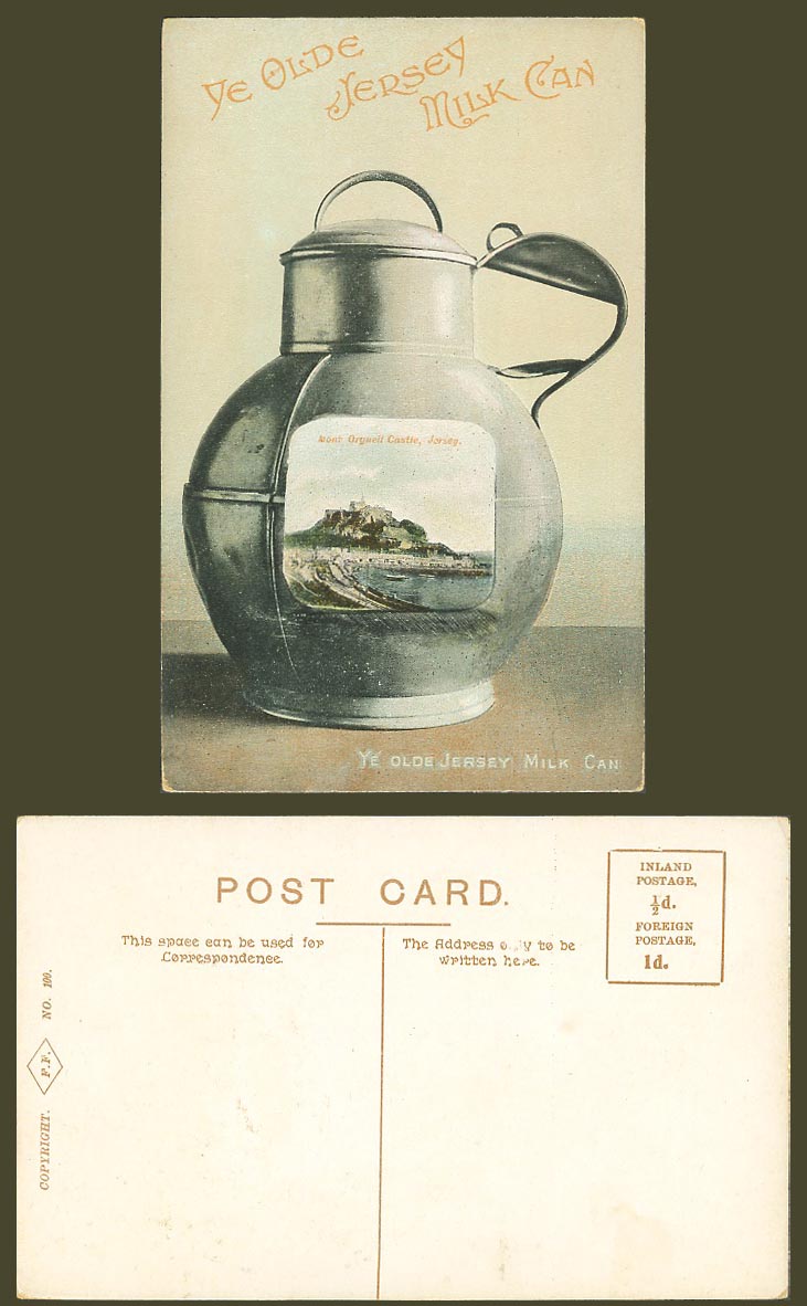 Jersey Old Colour Postcard Ye Olde Jersey Milk Can, Mont Orgueil Castle, Harbour
