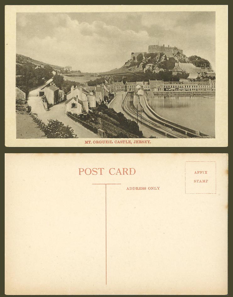 Jersey Old Postcard Mt. Orgueil Castle, Railway Train Station Railroads, Streets