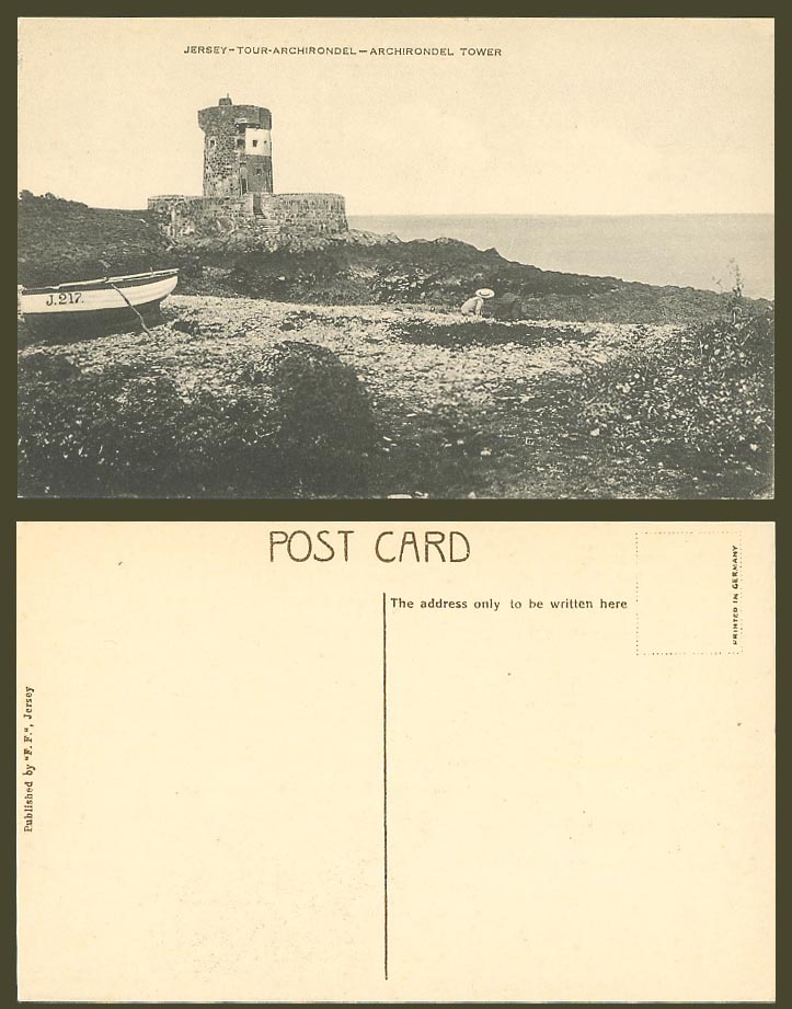 Jersey Old Postcard Archirondelle Tour Archirondel Tower, J.217 Boat, St. Martin