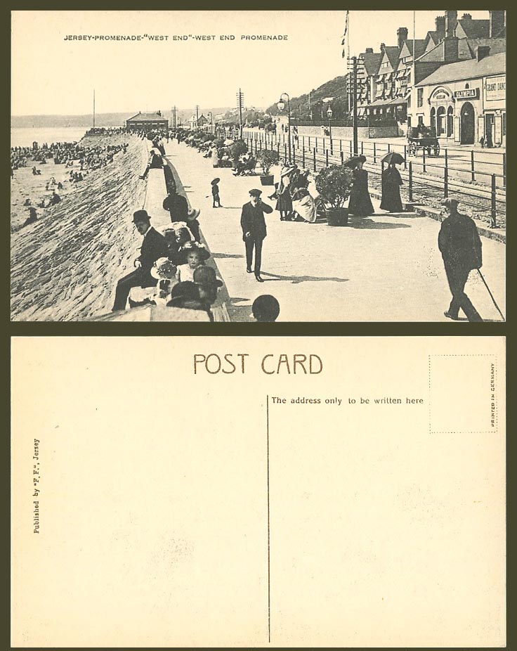 Jersey Old Postcard West End Promenade Street Scene, OLYMPIA, Beach Seaside Cart