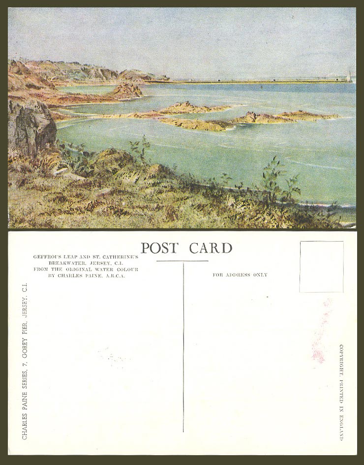 Jersey Charles Paine Old Postcard Geffroi's Leap St. Catherine's Breakwater C.I.