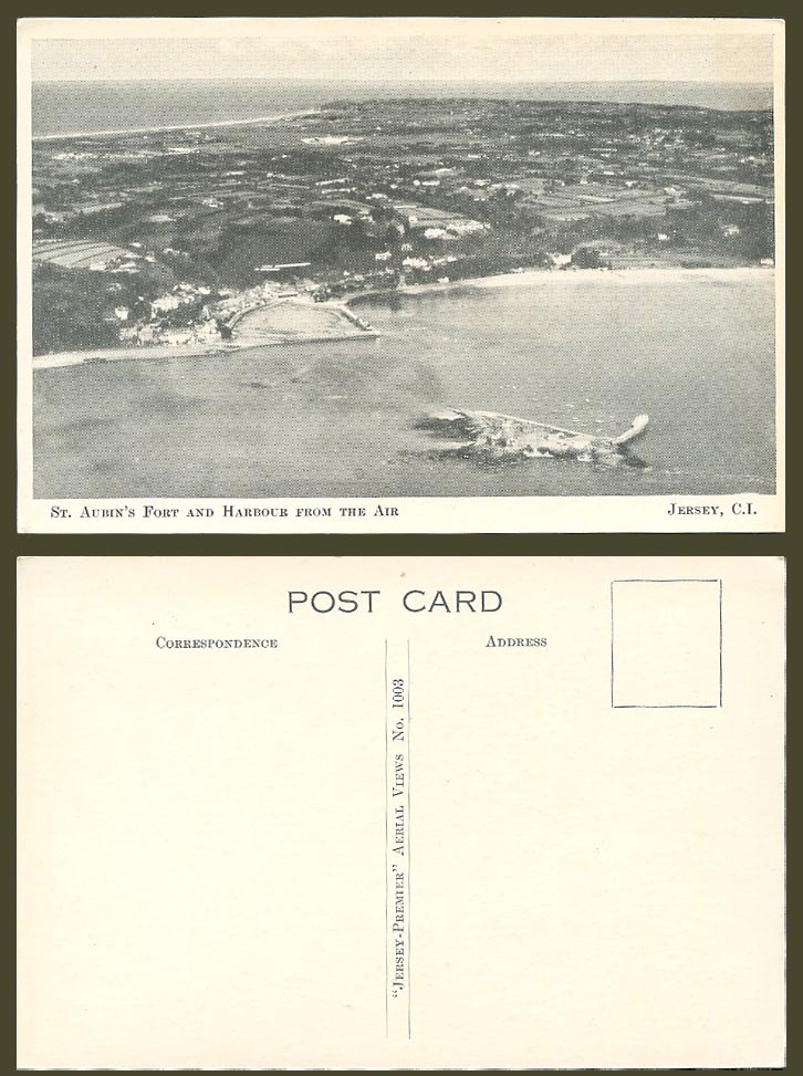 Jersey Old Postcard St. Aubin's Fort Fortress & Harbour from the Air Aerial View