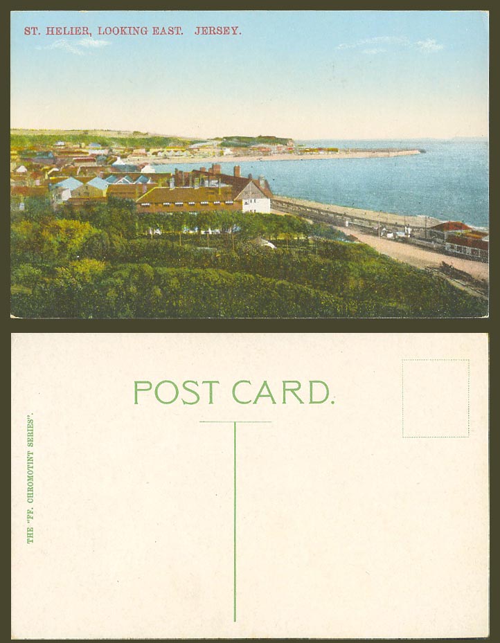 Jersey Old Postcard St. Helier Looking East, Street Scene, FF. CHROMOTINT Series