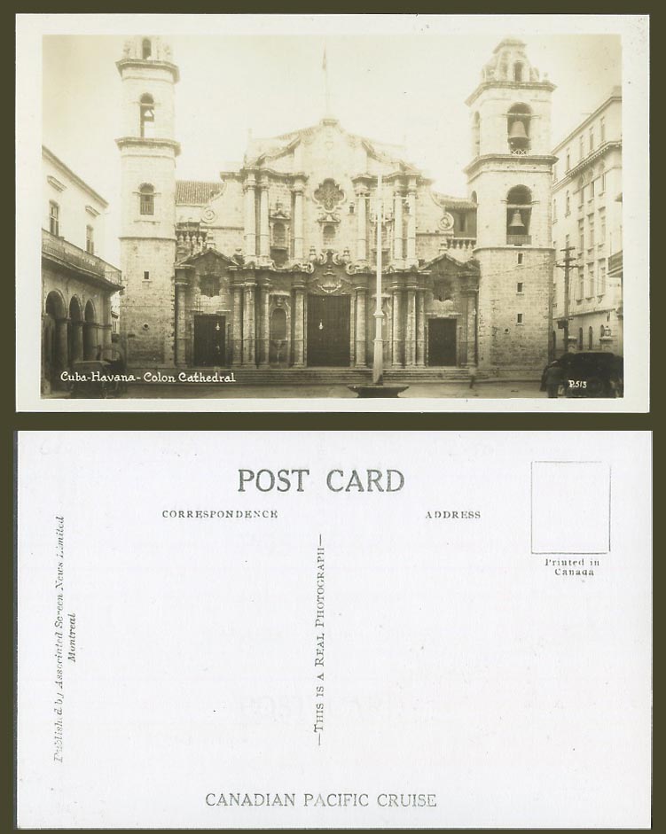Cuba Old Real Photo Postcard Habana Havana, Colon Cathedral Church, Bell Towers