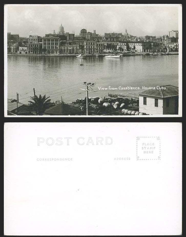 Cuba Old Real Photo Postcard Havana Habana View from Casablanca, Boats, Panorama