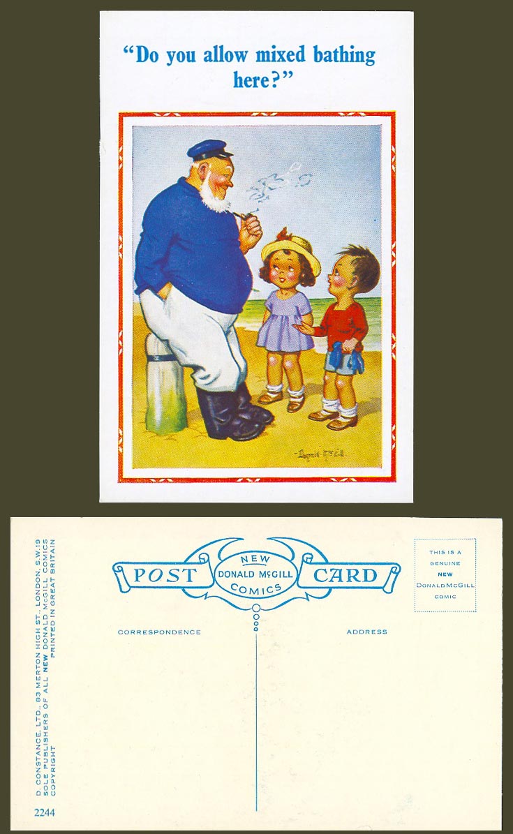 Donald McGill Old Postcard Do You Allow Mixed Bathing Here? Seaman & Girls 2244