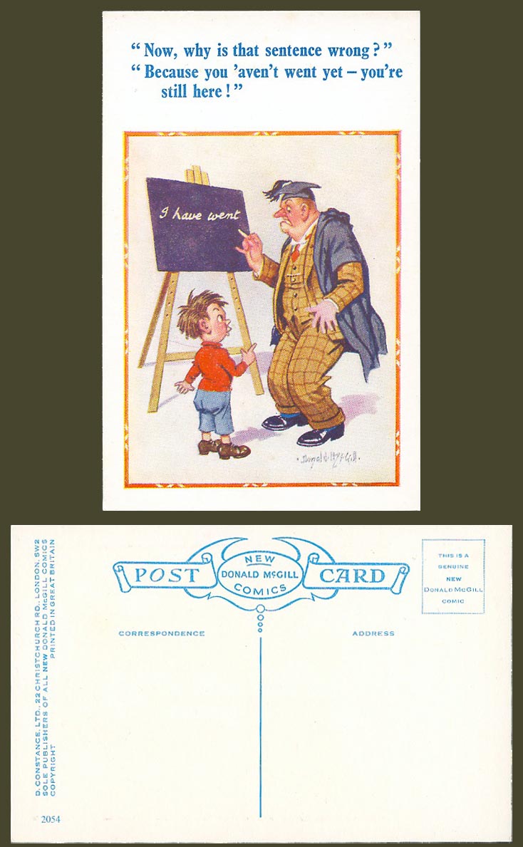 Donald McGill Old Postcard Teacher & Pupil, Now Why is that sentence wrong? 2054