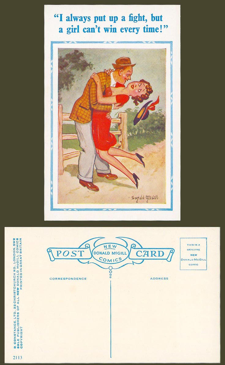 Donald McGill Old Postcard Always Put Up a Fight a Girl Cant Win Every Time 2113