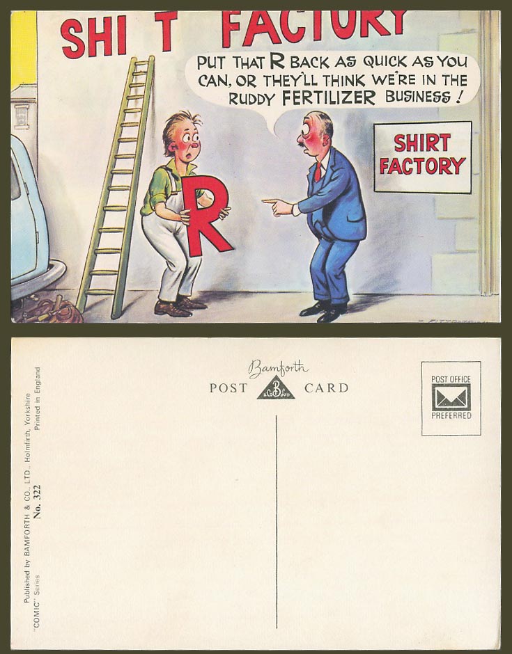 FITZPATRICK Old Postcard Shirt Factory, Put R Back, In Ruddy Fertilizer Business