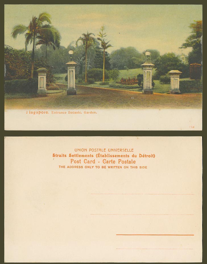 Singapore Old Colour Postcard Entrance to Botanic Botanical Garden Gardens Palms